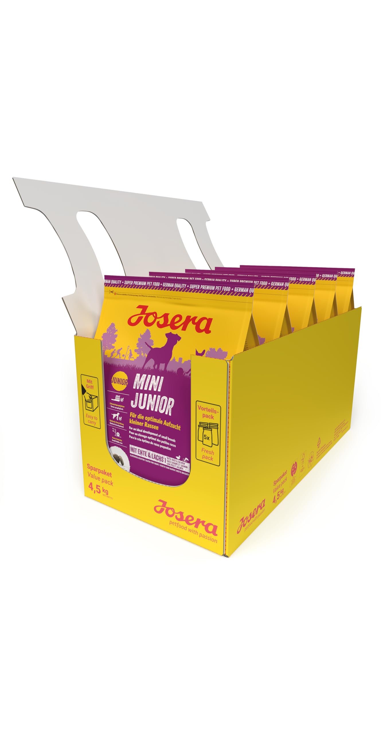 JOSERA MiniJunior (5 x 900 g) | Mini Junior | Premium Dry Food for Growing Dogs from Week 6 | Duck & Salmon | Puppy Food for Optimal Development | Wheat Free | Dog Food | Pack of 5