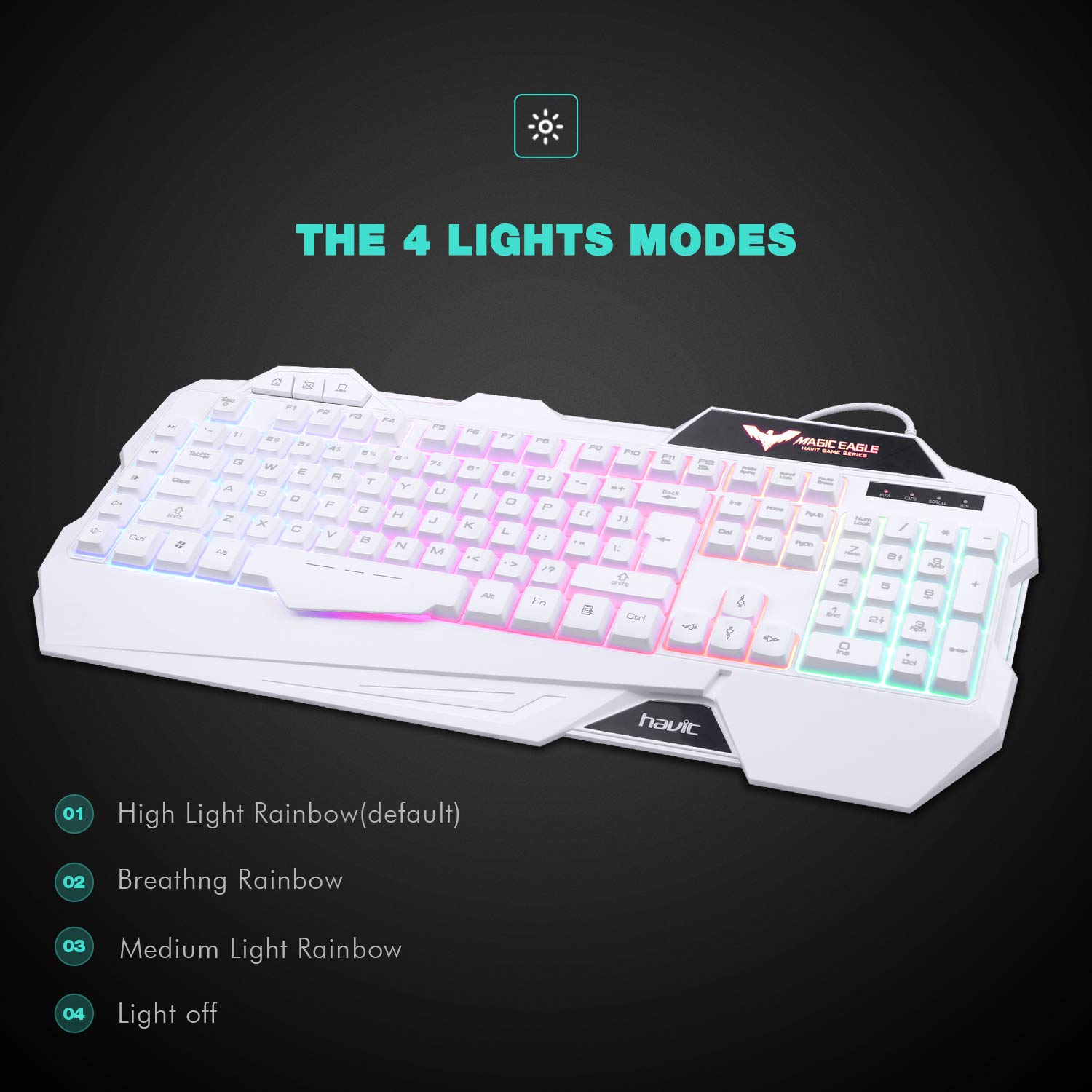 Havit Keyboard Rainbow Backlit Wired Gaming Keyboard Mouse Combo, LED