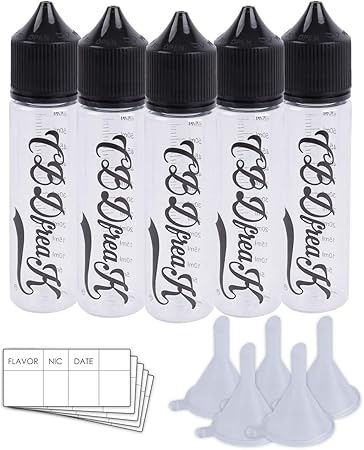 Amazon Cbdfreak C ユニコーンボトル 60ml 目盛付 5本セット ドロッパーボトル 電子タバコ リキッド Cbd 注入 チャイルド ロック プラスチック製 液体 貯蔵 漏斗 5個 ボトルシール 5枚付 Cub60 5b 5r 5s Cbdfreak 電子たばこ用アクセサリ
