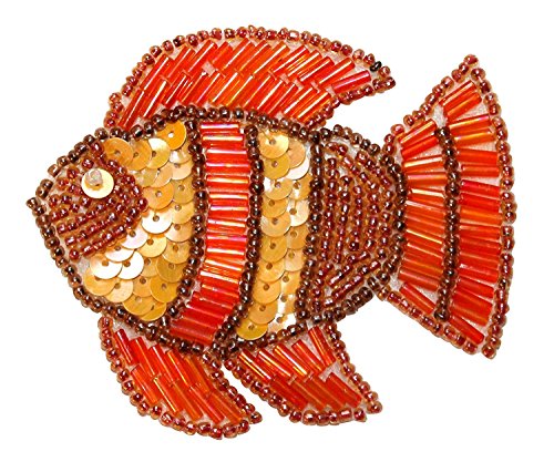 ID 8964 Sequin Gold Fish Patch Aquarium Ocean Pet Animal Beaded Iron On Applique