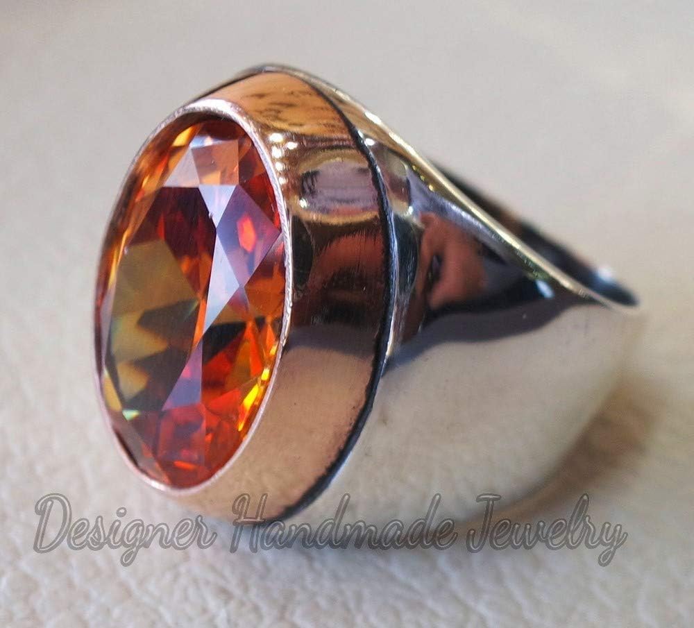 Deep citrine ring, cubic zirconia oval huge stone highest quality stone sterling silver 925 men ring two tone ring, handmade jewelry, men’s ring