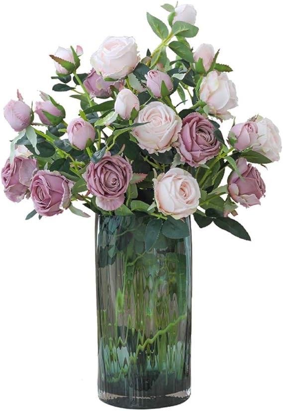 Artificial Flowers with Glass Vase, Fake Flowers in Vase,Faux Flower