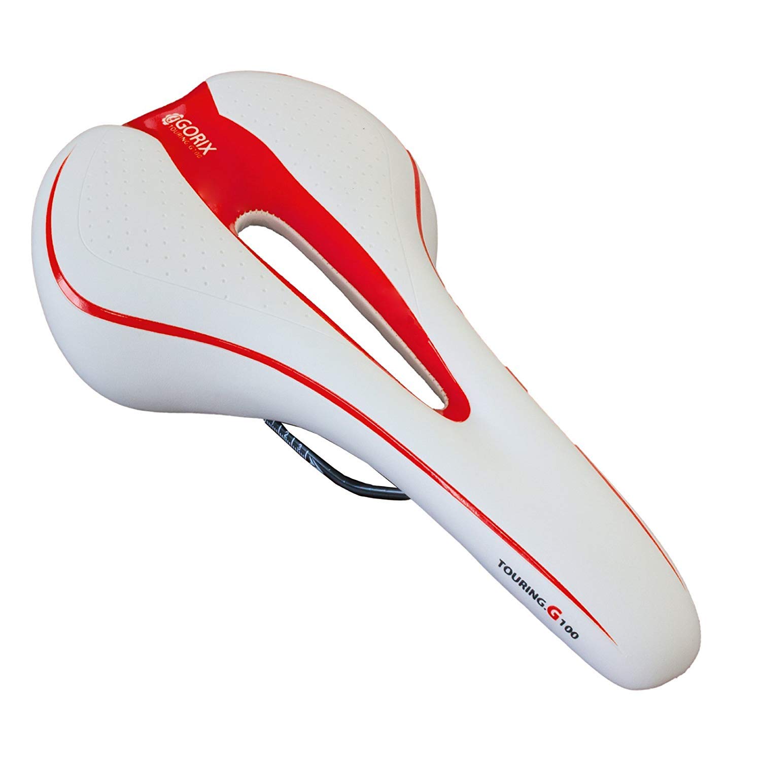 GORIX Bike Saddle Seat Comfortable Cushion with Rail Mountain Road Bicycle for Men and Women (GX-C19) (White×Red)