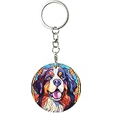 Novgift Stained Dog Breed Glass Art Round Metal Keychain Key Holder Pendant