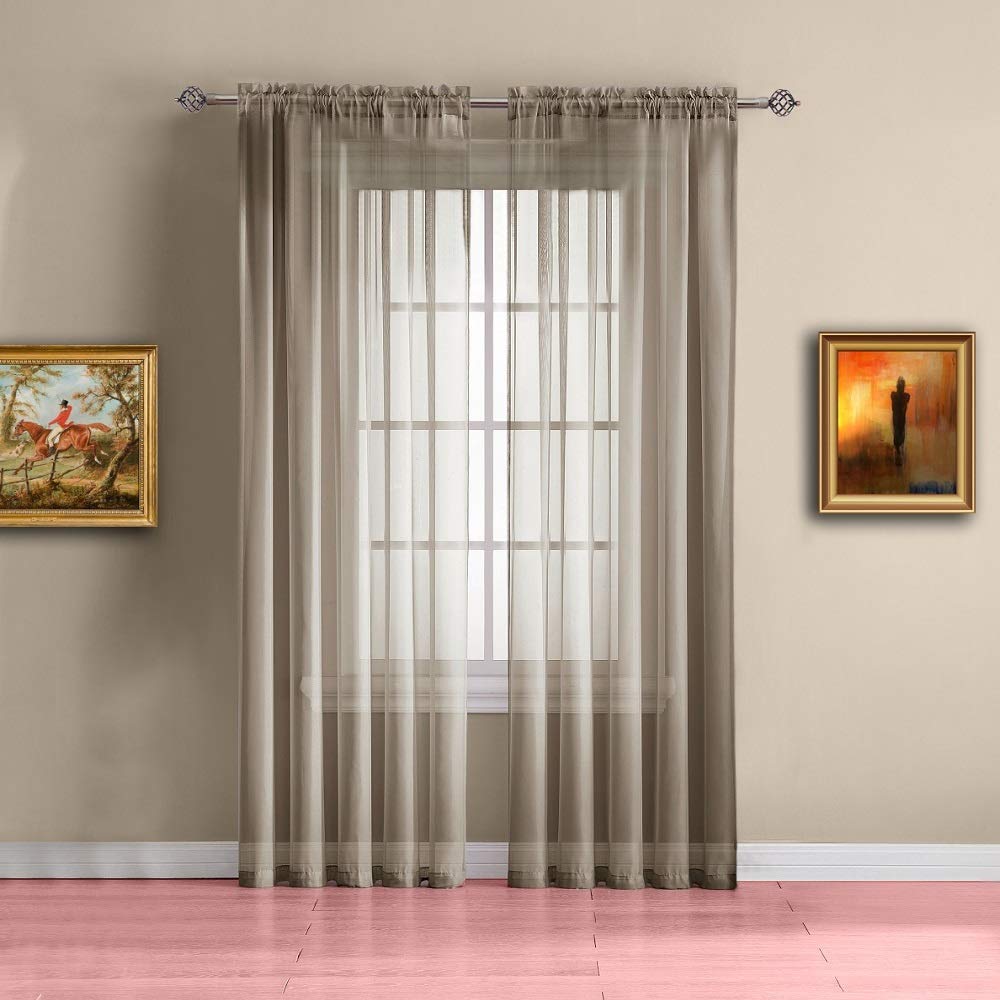 Warm Home Designs Pair of Short Brown Taupe Sheer