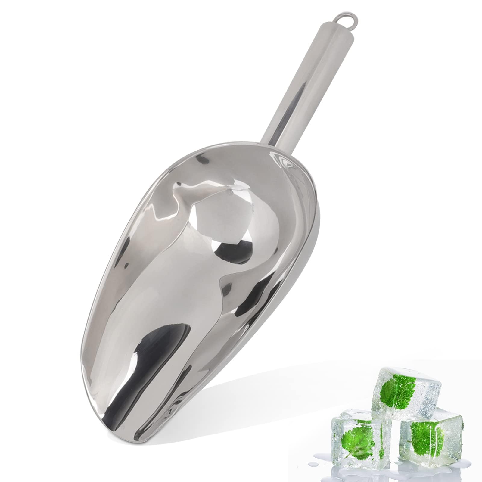 12 Oz Stainless Steel Ice Scoop Metal Pet Food Scoop Ice Shovel Stainless Steel for Bar Chip Dog Food Trapezoid Shape Coffee Bean Flour Spoon for Bar Buffet Party Kitchen