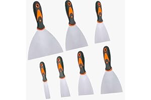 SUPERJACKWANG Putty Knife, 7PCS Paint Scraper Spackle Knife, Putty Knife Set, Taping Knives, Metal Putty Scraper, Stainless Steel Scraper Tool for Spreading Drywall Spackle Mud, Taping, Paint, Wallpaper, Decals