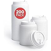 LITOPAK 200 Count Coffee Cup Lids, 3.54'' Disposable Plastic Lids for 10oz, 12oz, 16oz, and 20oz Paper Cups, White
