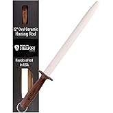 STEELPORT 12 Inch Oval Ceramic Honing Rod – Premium Edge Maintenance Tool for Chef Knives, Carbon & Stainless Steel | Oregon Black Walnut Handle, Safety Guard