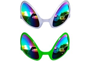 ALVOGIMOR 2 Pairs Alien Glasses,Silver & Green Alien Eyes Glasses for Festivals, Cosplay, Halloween and Everyday Wear