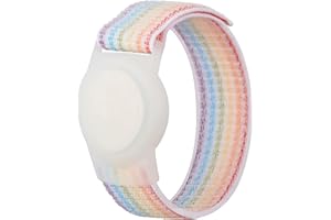 QONUIY Kids Wristband Compatible with Apple AirTag, Protective Case for Air Tag GPS Tracker Holder with Nylon Bracelet, Adjustable Anti Lost Watch Band for Toddler Child Elder (Rainbow A)