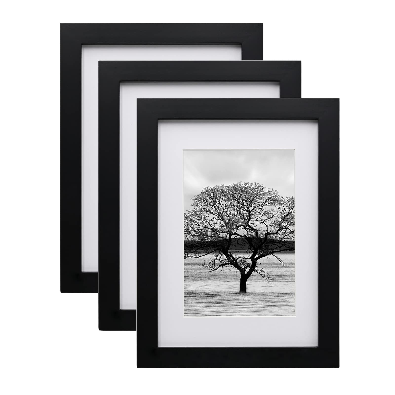 A5 Frame,A5 Picture Frame 100% Solid Wood Matted for 6x4, A5 Photo Frame with Acrylic,14.8x21cm Picture Frame for Tabletop and Wall Mounting,Certificate Frame for Portrait, Set of 3,Black — image 1