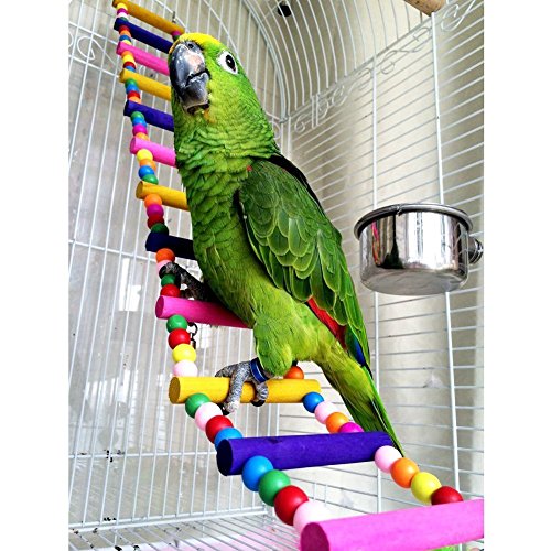 Keersi Wooden Climbing Ladder Toy for Bird Parrot Parakeet Cockatiel Macaw African Grey Cockatoo Lovebird Finch Budgie Rat Chinchilla Guinea Pig Squirrel Chickens Cage Perch Swing