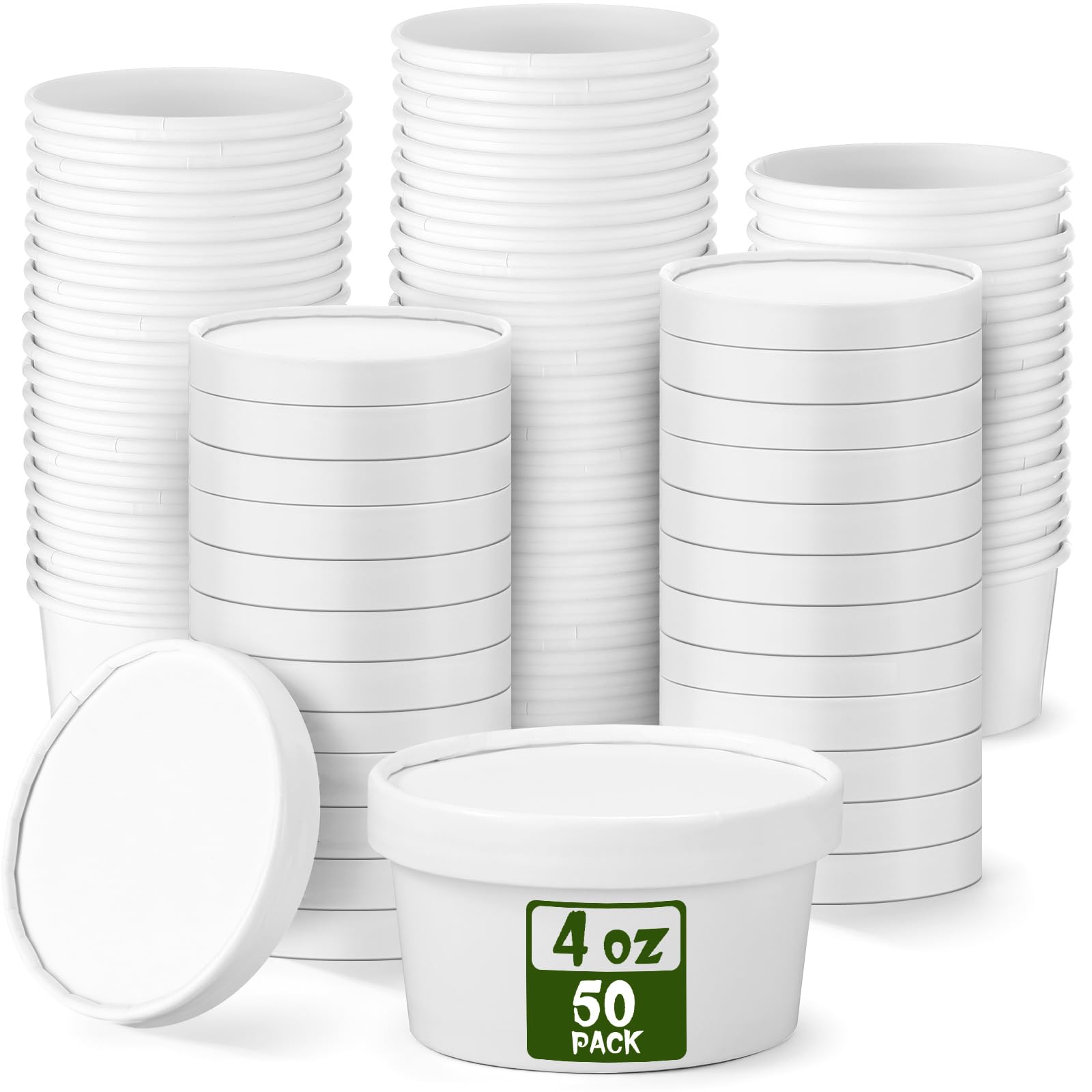 Photo 1 of Fulmoon 50 Pack 4 oz Paper Soup Containers with Lids, Disposable Kraft Paper Soup Cups Ice Cream Bowls Food Storage with Lids, Microwavable and Freezer Safe (White)