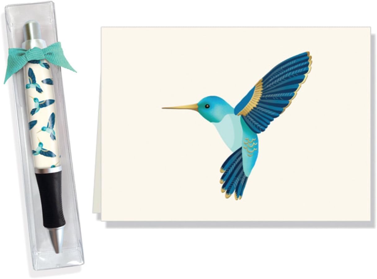 Hummingbird Foil note cards with matching pen