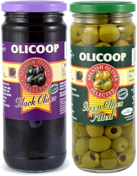 Olicoop Black Pitted Olives 450g + Green Pitted Olives 450g, Pack of 1