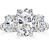 Michooyel Sterling Silver 3-Stones Engagement Ring Oval Cut 5.6cttw Cubic Zirconia Women Rings