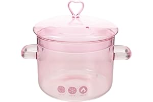 Cabilock Glass Pot for Cooking - 1900ml Glass Saucepan with Handles and Pink Heart Cover - High Borosilicate Electric Stove S