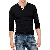 KUYIGO Mens Henley Shirts Slim Fit Long Sleeve Casual Button Fashion Cotton V Neck Tops Tee