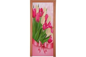 Qilmy Mother's Day Door Cover,Beautiful Spring Tulips Flowers Bouquet Door Covers Decoration of House Living Room Door Corridor Door Holiday Parties 35x79in