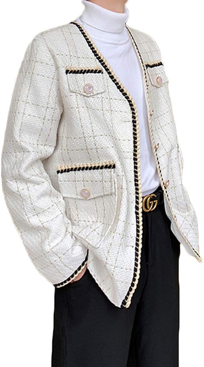 Amazon Habille ﾊﾋﾞｰ メンズ 韓国系 ツイードジャケット 襟なし ノーカラー アウター 春服 M Xl Xl ブラック コート ジャケット 通販