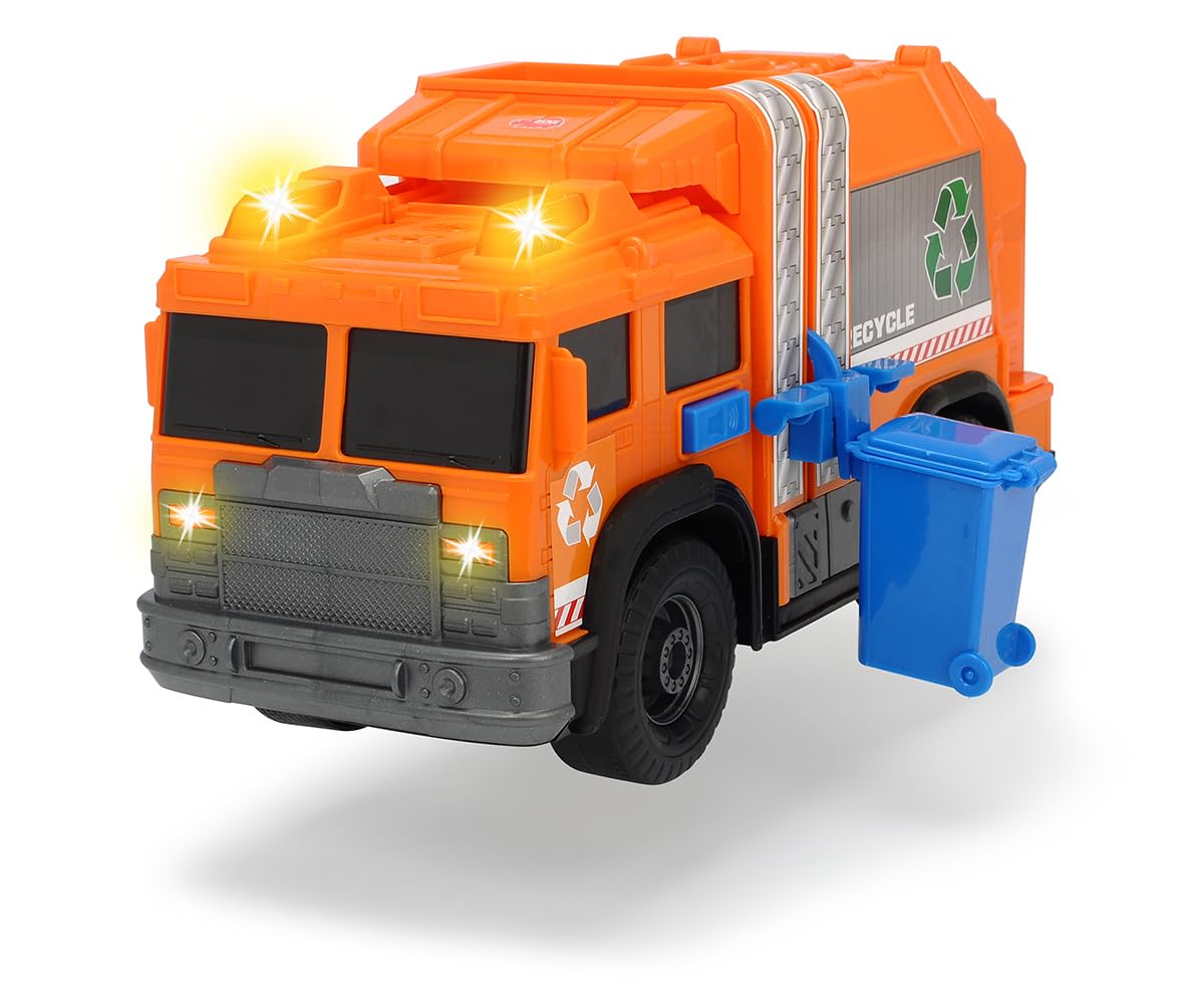 Dickie Toys 203306001 Recycle Truck, Rubbish Truck, Rubbish Truck, Rubbish Truck, Toy Car, Waste Bin Runs Up and Down, Light & Sound, Includes Batteries, 30 cm Tall, from 3 Years