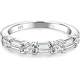 RANDES 3.5mm Half Eternity Band Sterling Silver Rings for Women Sapphire/Ruby/Emerald and Cz Wedding Bands 7 Stone Stackable Birthstone Ring Anniversary Jewelry Size 6-10