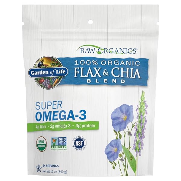 GARDEN OF LIFE 100% USDA ORGANIC GROUND FLAX SEED & CHIA BLEND, GLUTEN FREE COLD MILLED GOLDEN FLAXSEED MEAL PLUS PREMIUM BLACK CHIA SEEDS – VEGAN FIBER, PROTEIN AND OMEGA 3 FATTY ACIDS, 24 SERVINGS