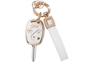 CACARLIKE for Honda Key Fob Cover with Leather Lanyard, Car Key Fob Case Compatible with 2003-2012 Accord 2006-2013 Civic 2005-2006 CR-V Pilot Fit Odyssey Ridgeline Smart Key Protector Holder
