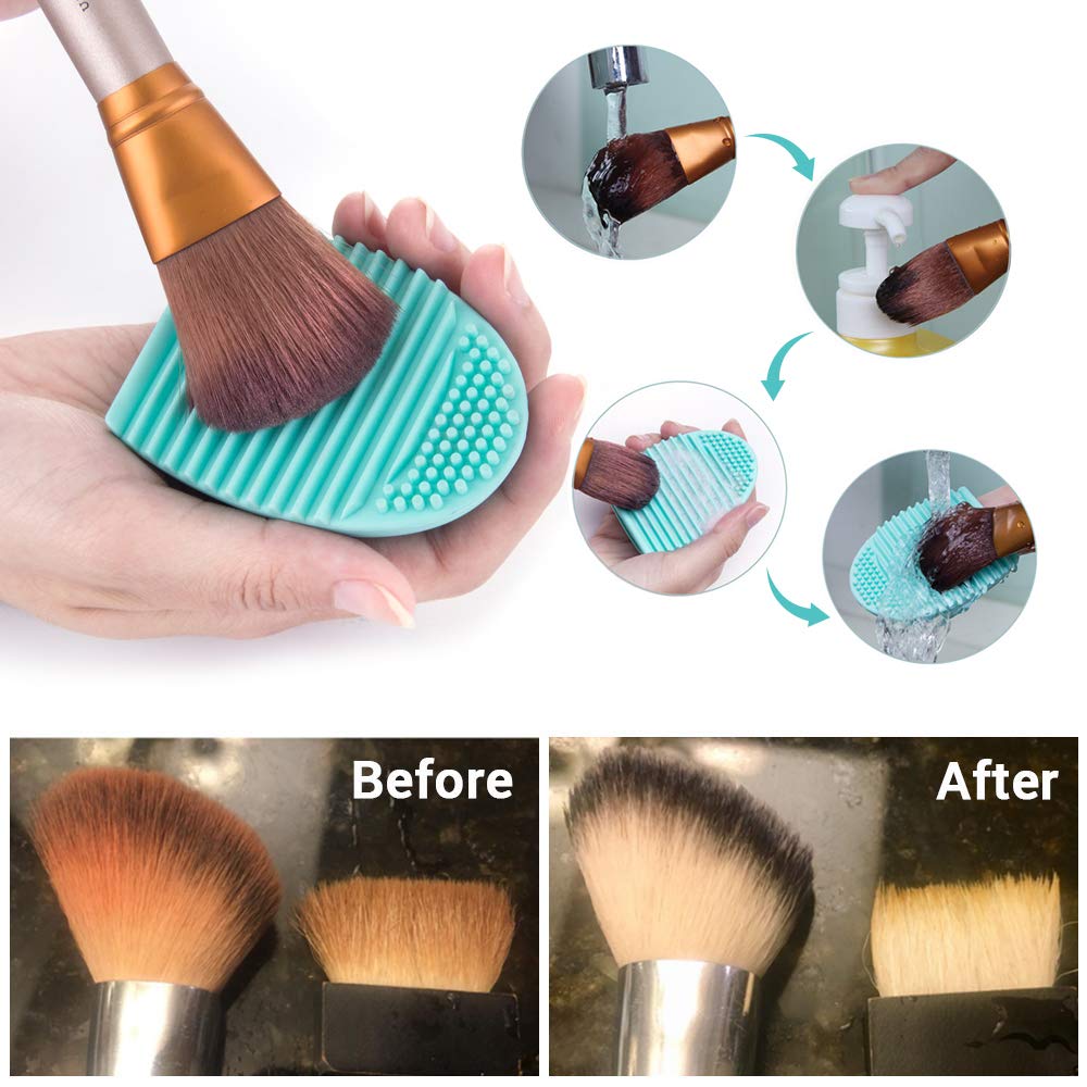 MelodySusie Makeup Brush Cleaner Silicone Makeup Brush Cleaning Mat, Brush Cleaner Pad,Cosmetic Brush Cleaner, Portable Washing Tool, Color Removal Cleaner Sponge, Green& Pink, Pack of 2: Beauty