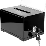 QWORK Black Acrylic Donation Box with Lock and Sign Holder 6.3 x 4.8 x 4 in view 3