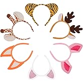 Cosdeaor 6 Pcs Animal Ears Headbands, Jungle Animal Headbands, Cosplay Hair Hoop for Birthday Halloween Costume Party, Fluffy Costume Headpiece for Kids