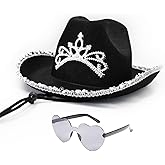Velorique Western Cowboy Hat and Bandana Set Wide Brim with Sequins Cowgirl Hats & Tassel Scarf for Cosplay Party Dress Up