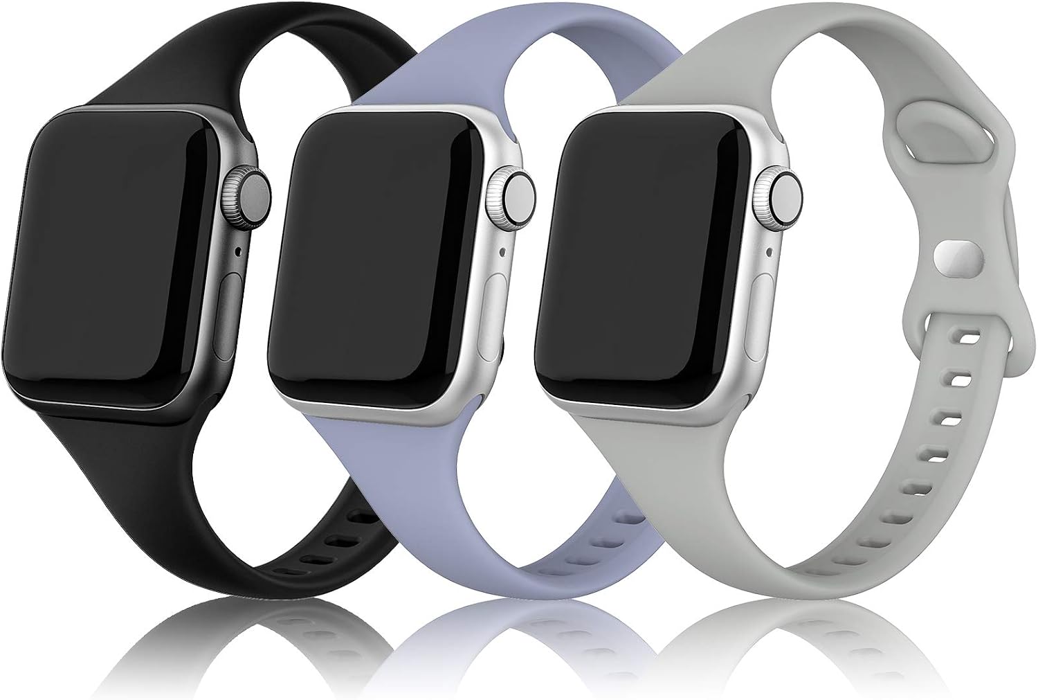 PARMPH 3 Packs Silicone Strap Compatible with Apple Watch 42mm 44mm 45mm 46mm Narrow Sport Soft Silicone Slim Thin Replacement Wristband for iWatch Series 10 9 8 7 6 5 4 3 2 1 SE Women Men