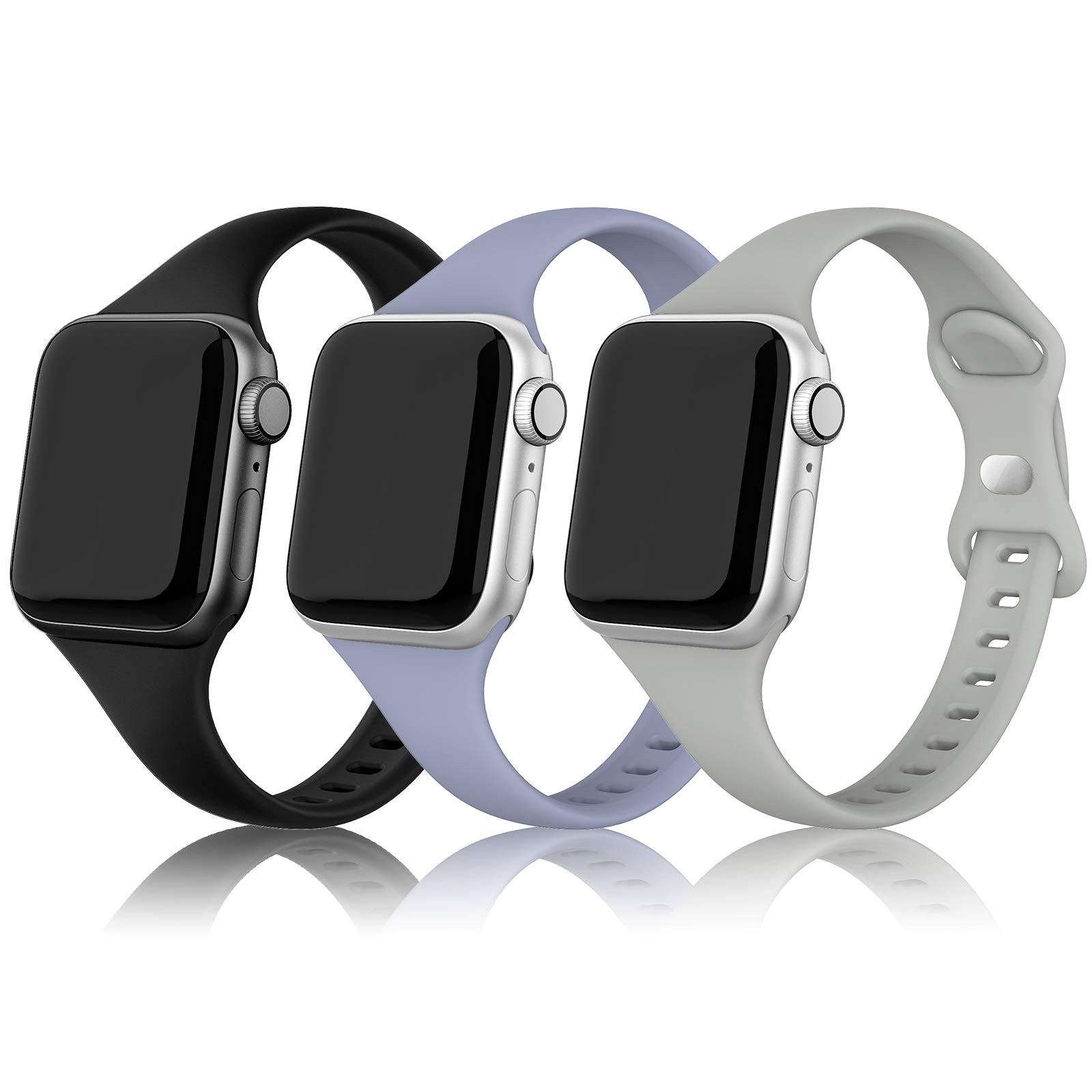 PARMPH 3 Packs Silicone Strap Compatible with Apple Watch 42mm 44mm 45mm 46mm Narrow Sport Soft Silicone Slim Thin Replacement Wristband for iWatch Series 10 9 8 7 6 5 4 3 2 1 SE Women Men