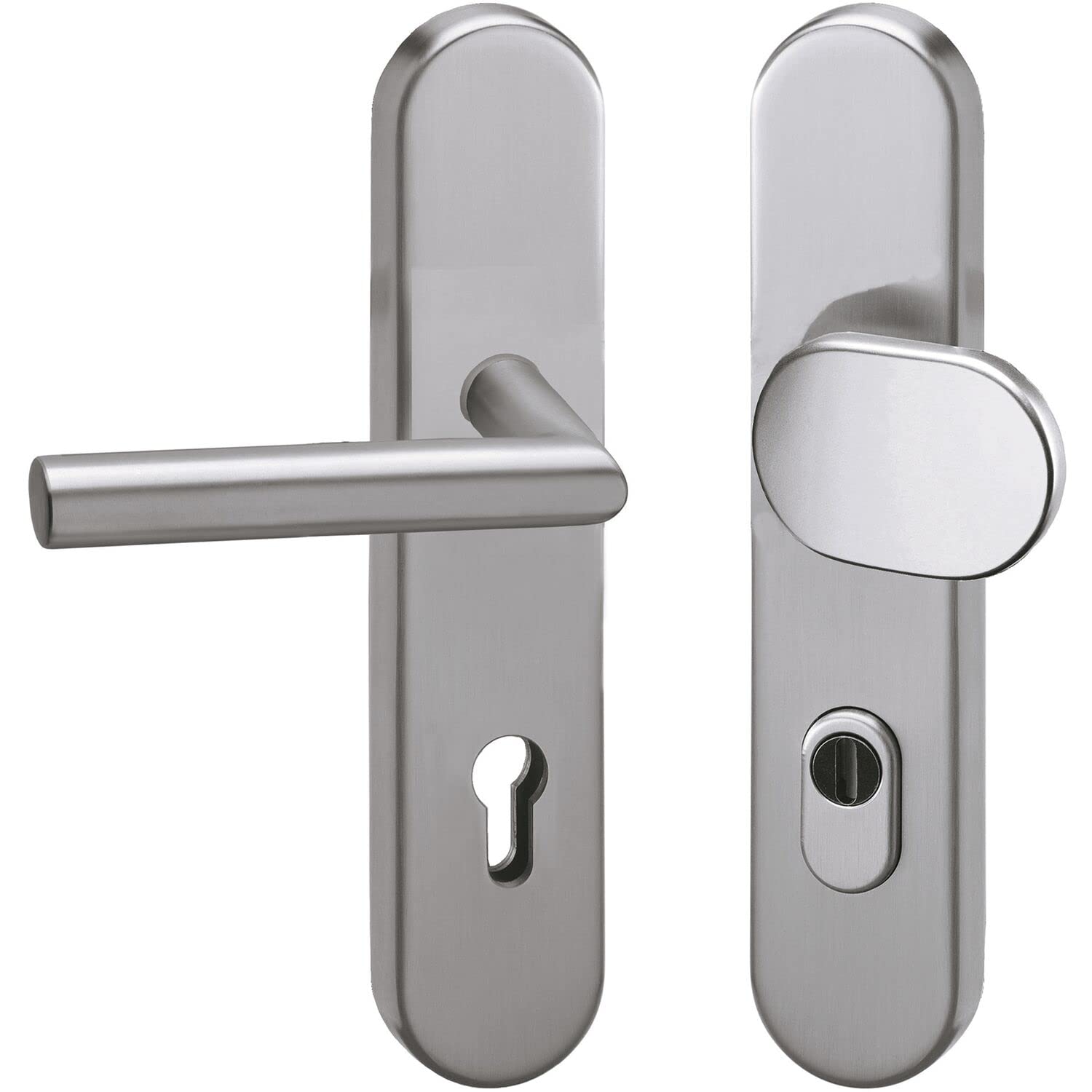 GRUNDMANN 117488 Silver 2552 Changeover Fitting Mitre on Long Plate PZ 88 with Core Protection, Door Handle and Door Knob ÖNORM, Anodised Aluminium