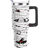 Hqhzaha Halloween Tumbler 40oz Ghost Spooky Tumblers with Lid and Straw Halloween Ghost Gifts for Women Men Stainless Steel 40 Oz Coffee Cup Cute Spooky Gift for Adults
