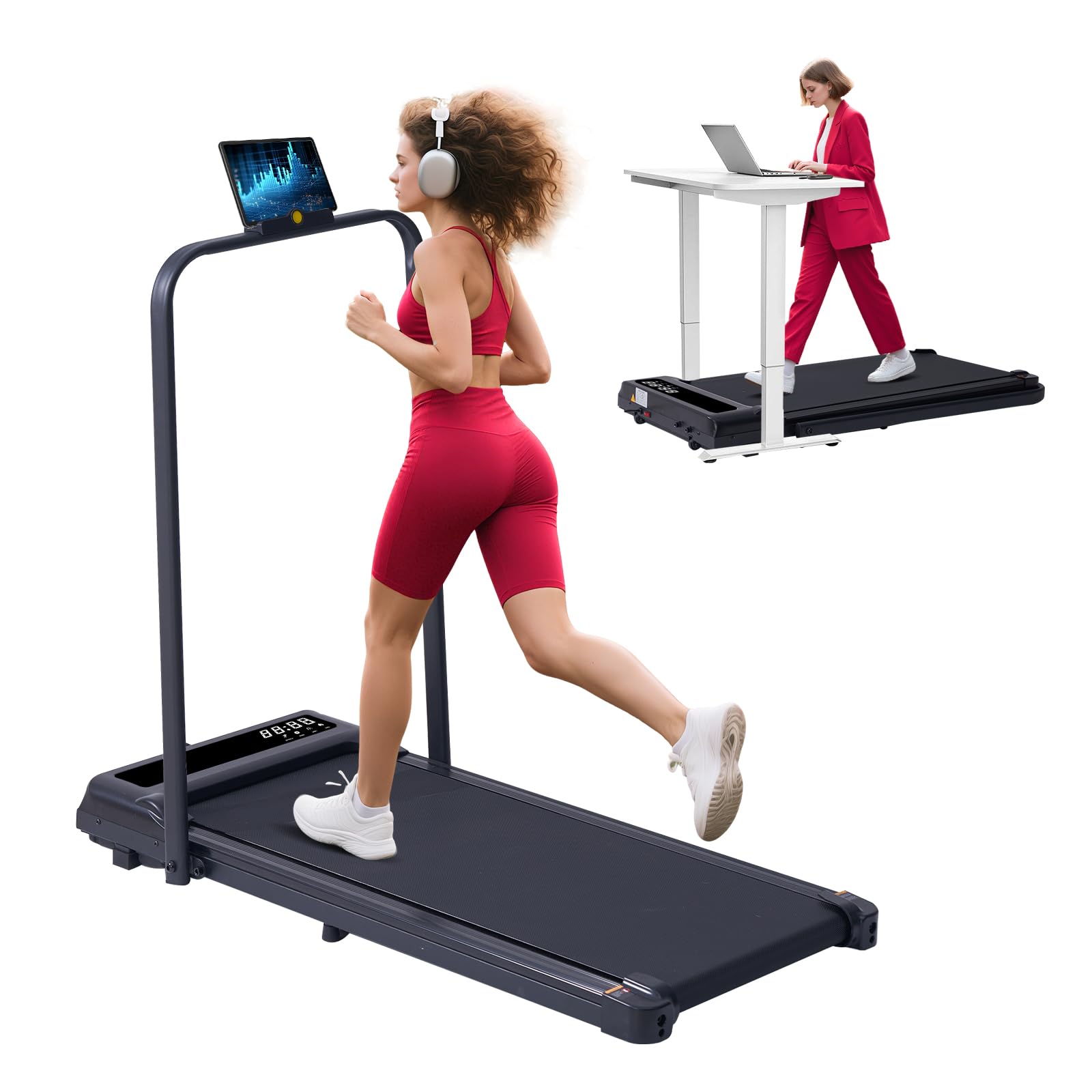 Portable Folding Treadmill with Handles, 3.0HP Walking Pad Treadmills ...