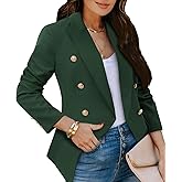 CRAZY GRID Womens Casual Blazer Jacket Gold Button Long Sleeve Work 0ffice Blazer Lapel Open Front Jacket