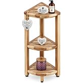 EcoDecors 32" Teak Corner Shelf, 3-Tier Shelf Stand, Bathroom Organizer | Waterproof Solid Wood Shower Caddy with Anti-Slip Feet, Space-Saving Corner Storage Rack for Indoor &amp; Outdoor Use