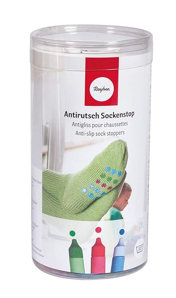 Rayher Hobby 38845000 Set antirutsch Sockenstop rot, blau, grün, inkl. Schablone und Rakel