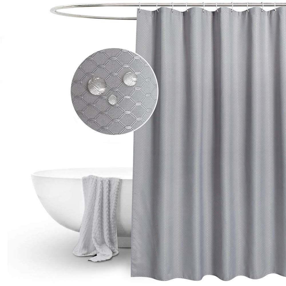 EurCross Grey Shower Curtain Waffle Weave Fabric,Thick Heavy Duty Mould Proof Water Repellent Polyester Shower Curtain for Bathroom With 12pcs Hooks,Size 180x180cm