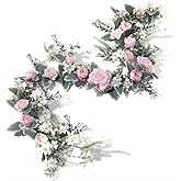 Pink Flower Garland Floral Arch Artificial Eucalyptus Flowers Vines–6.5ft Faux Floral Vines with Peony Flowers and Greenery for Wedding Arch, Party, Table, Fireplace, Home Wall Decor