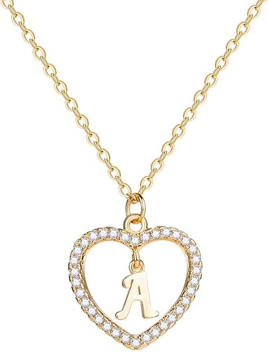 Amazon Com Initial Heart Necklace For Women 14k Real Gold Plated Cz Heart Letter A Name Alphabet Pendant Necklace Ve Necklace Woman Jewelry Clothing