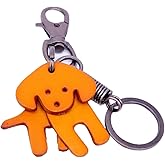 Leather Craft Dog Keychain Animal Cute Key Chain Funny Active Puppy Keyring Charm Pendant for Women and Men, Small