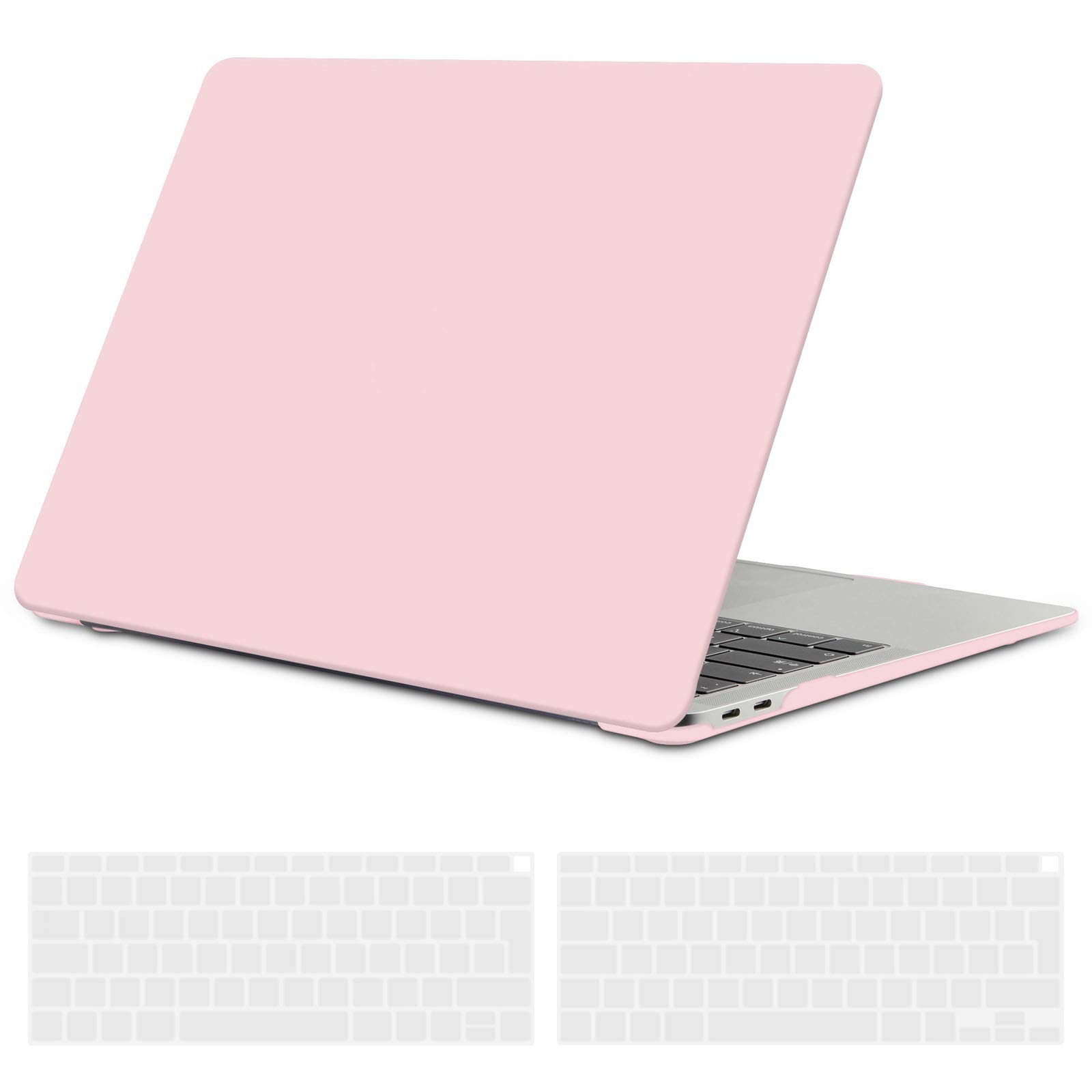 TECOOL Case compatible with MacBook Air M1 & MacBook Air 13 inch Retina 2020 2019 2018 (A2337 A2179 A1932), Plastic Snap On Hard Shell Cover & UK EU Keyboard Protector, Pink (Matte)
