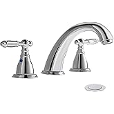 Phiestina Chrome 8 Inch 3 Hole Widespread Bathroom Faucet with Metal Pop Up Drain, Lesd Free Bathroom Sink Lavatory Faucet, WF008-4-C