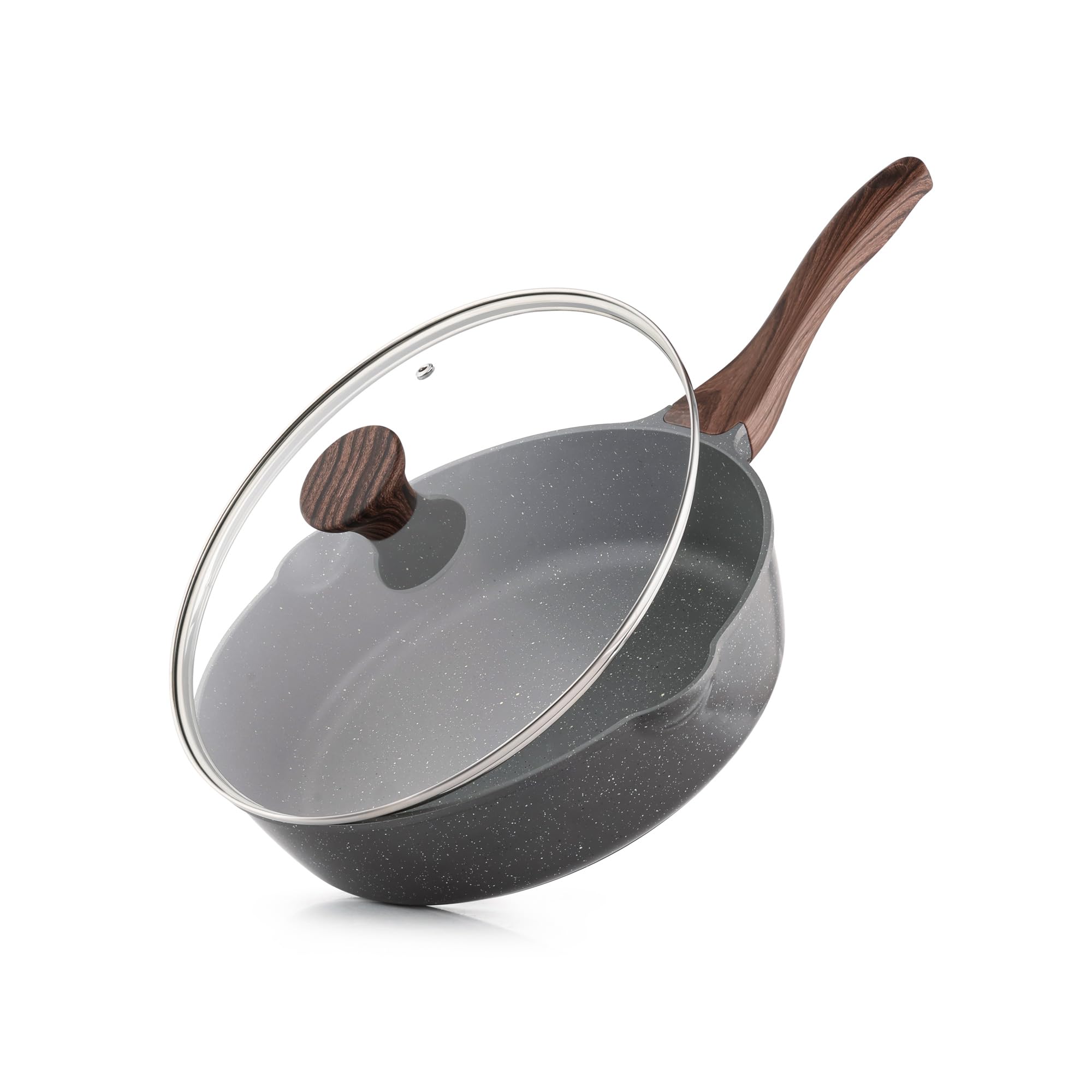 SENSARTE 深型フライパン 28cm 蓋付き マーブルコート IH/ガス火対応 炒め鍋 焦げ付きにくい お手入れ簡単 中華鍋 こびりつきにくい 高熱効率 一年保証 グレー商品画像