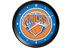 The Fan-Brand NBA New York Knicks: Ribbed Frame Wall Clock- Sports Decor for Home, Game Room, Fan Cave & Garage - USA Made