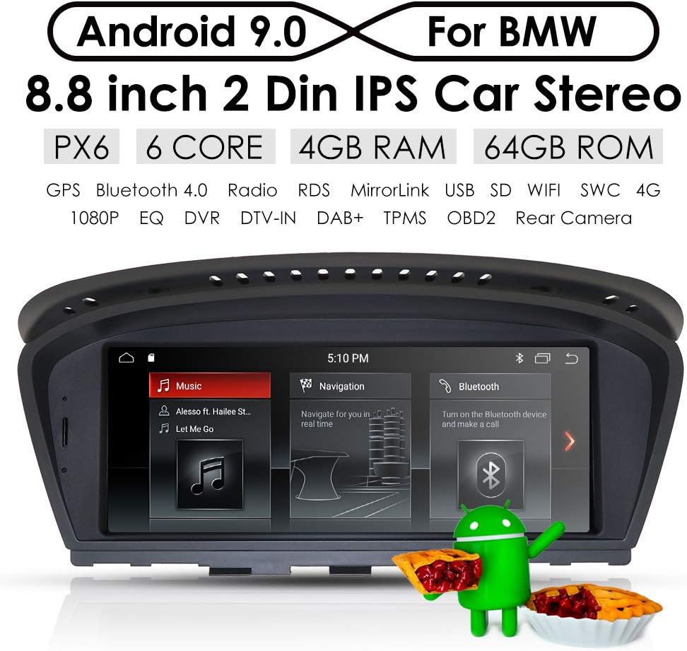 Ossuret Double Din Car Stereo Android 9.0 Car GPS Navi Fit for BMW 5 Series E60 E61 BMW 6 Series E63 E64 BMW 3 Series E90 E91 E92 with Mirror-Link Bluetooth Steering Wheel Control